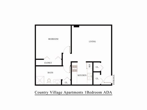 Floor plan for 1 bed, 1 bath